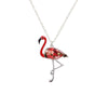 Red Floral Flamingo Pendant Necklace - White