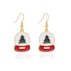 Red Green Christmas Tree Snow globe Drop Earrings