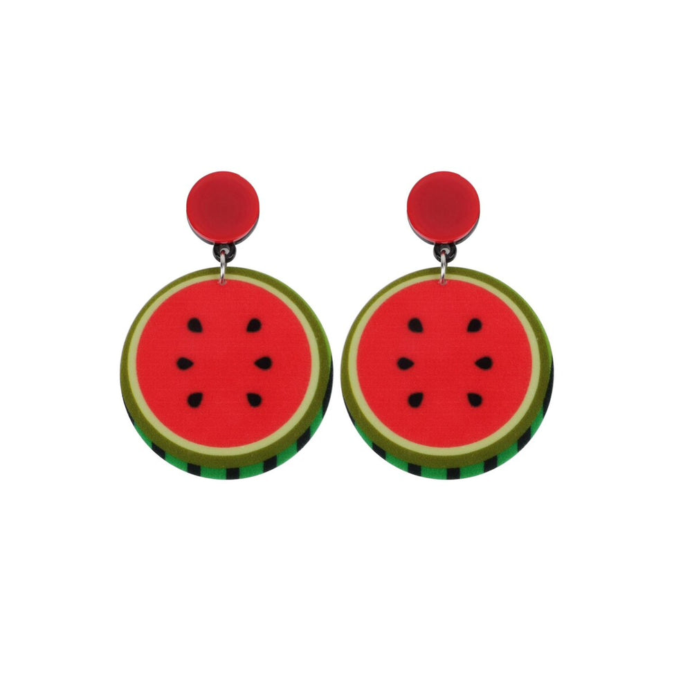 Red Green Circular Watermelon Earrings