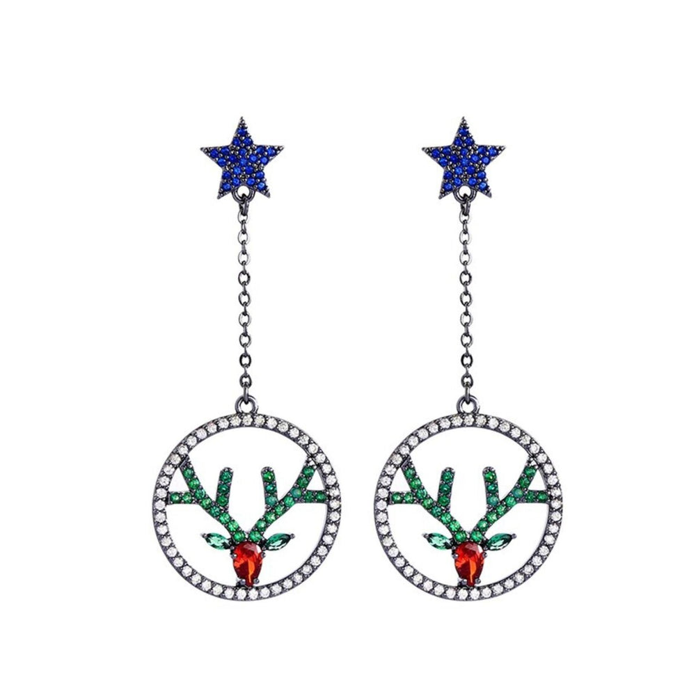 Red Green Crystal Deer Drop Earrings