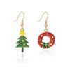 Red Green Wreath And Christmas Tree Mismatched Drop Earrings