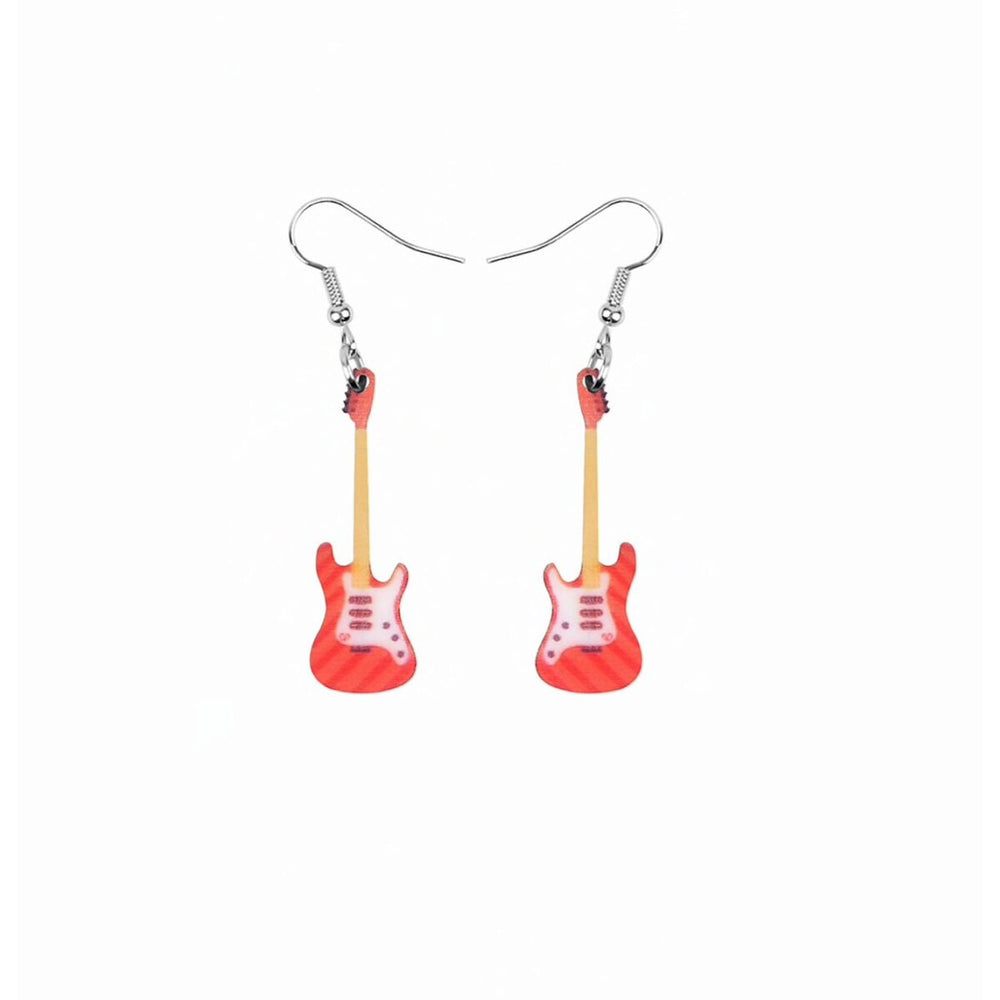 Red Guitar Drop Earrings