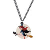 Red Head Flying Witch Pendant Necklace - White