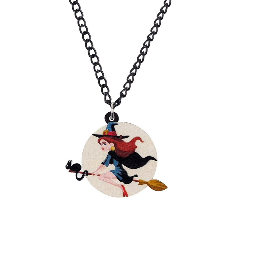 Red Head Flying Witch Pendant Necklace - White