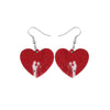 Red Heart With Silhouette Figures Drop Earrings