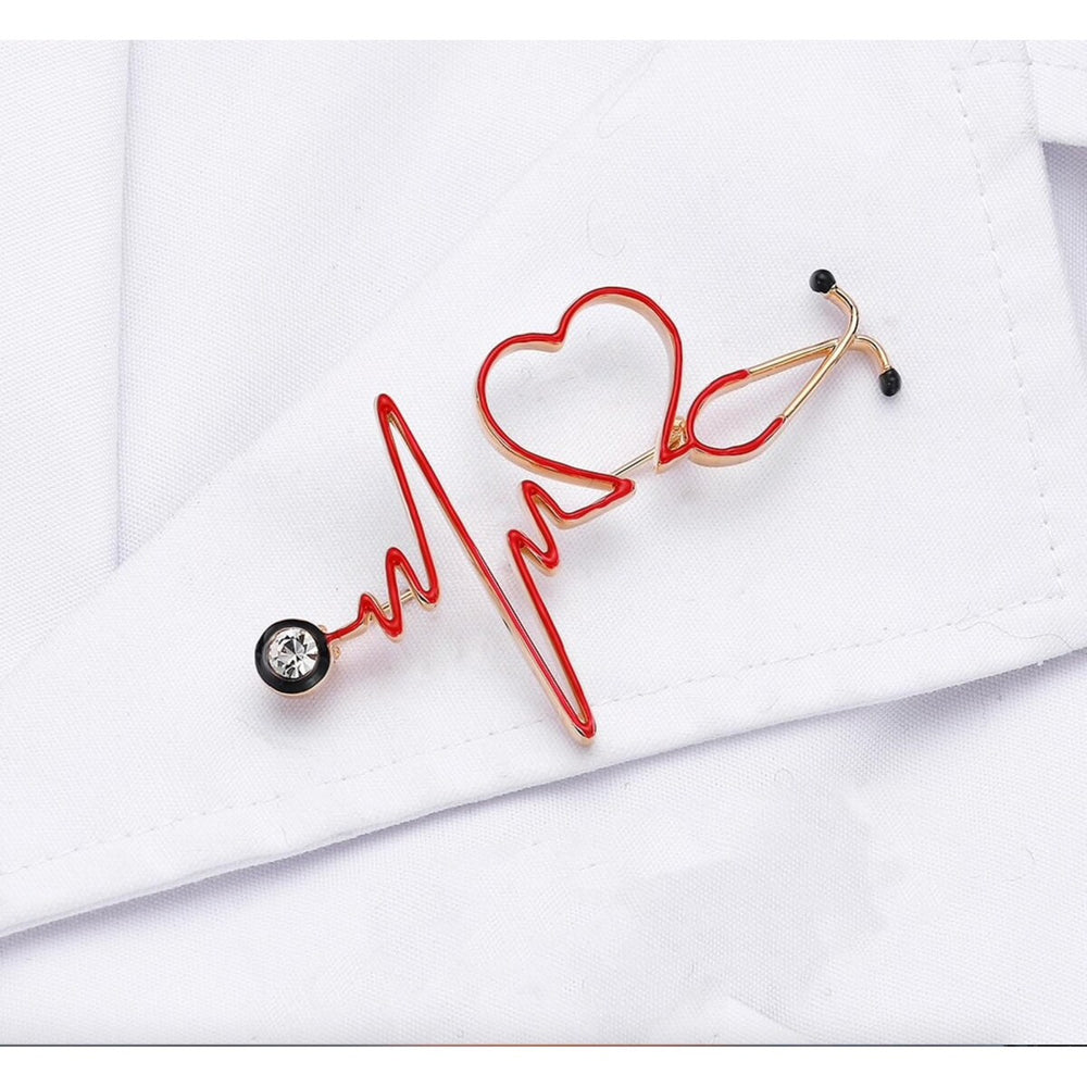 Red Heartbeat Stethoscope Brooch