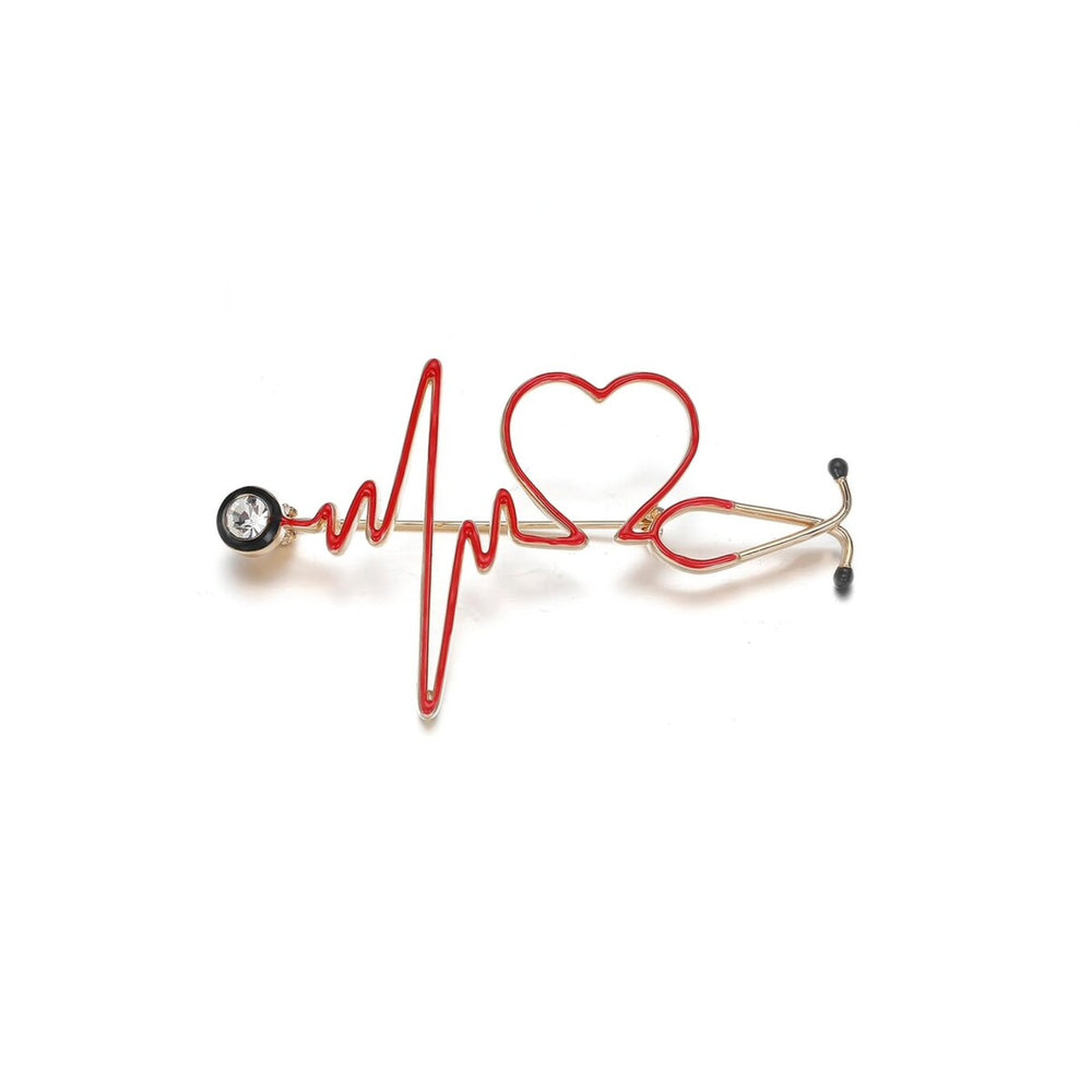 Red Heartbeat Stethoscope Brooch