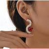 Red Marquis Triplet Crystal & Clear Squiggle Statement Stud Earrings