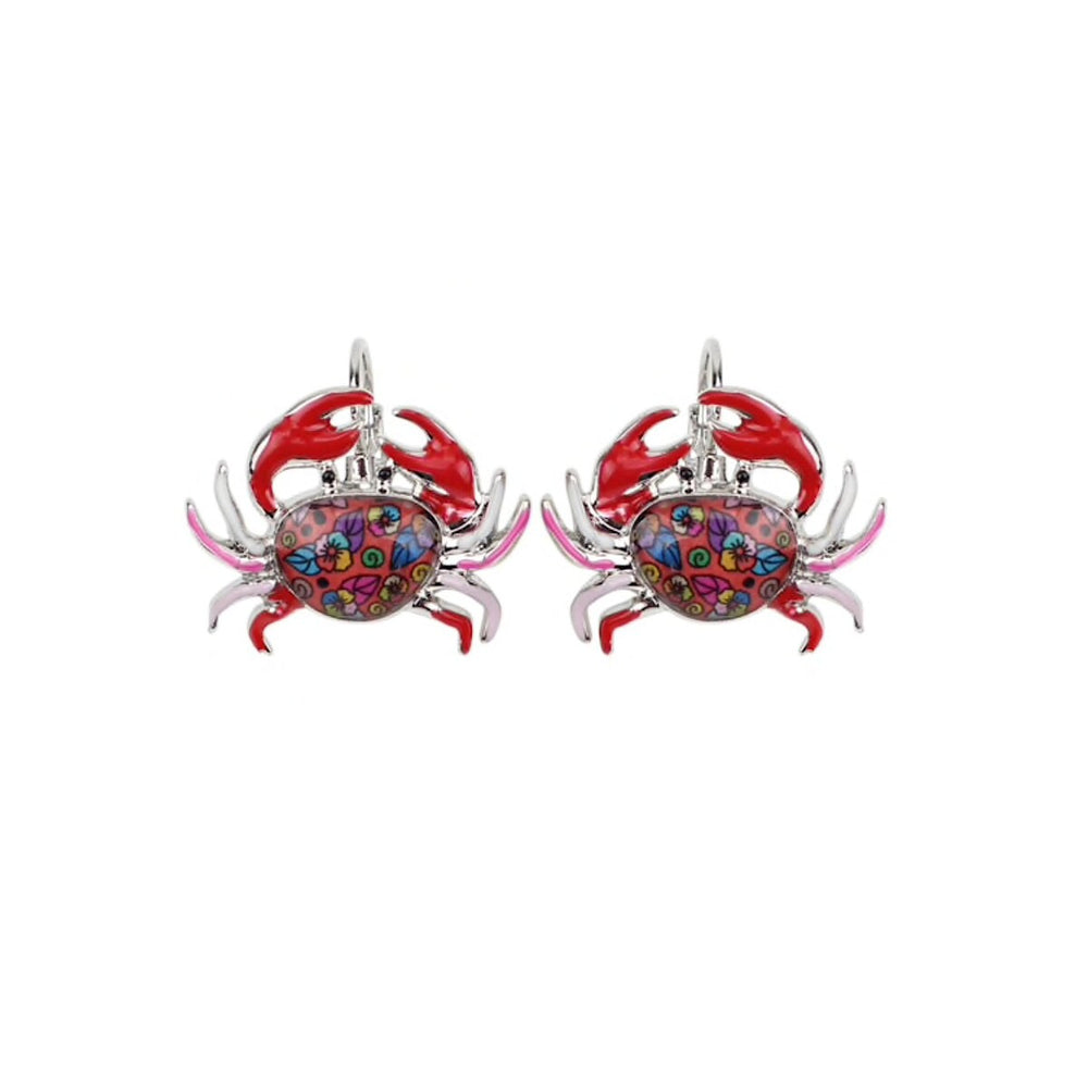 Red Mosaic Crab Leverback Earrings