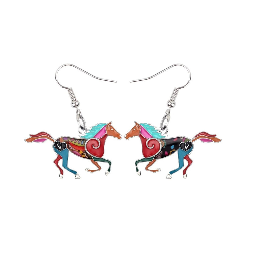 Red Mosaic Enamel Horse Drop Earrings