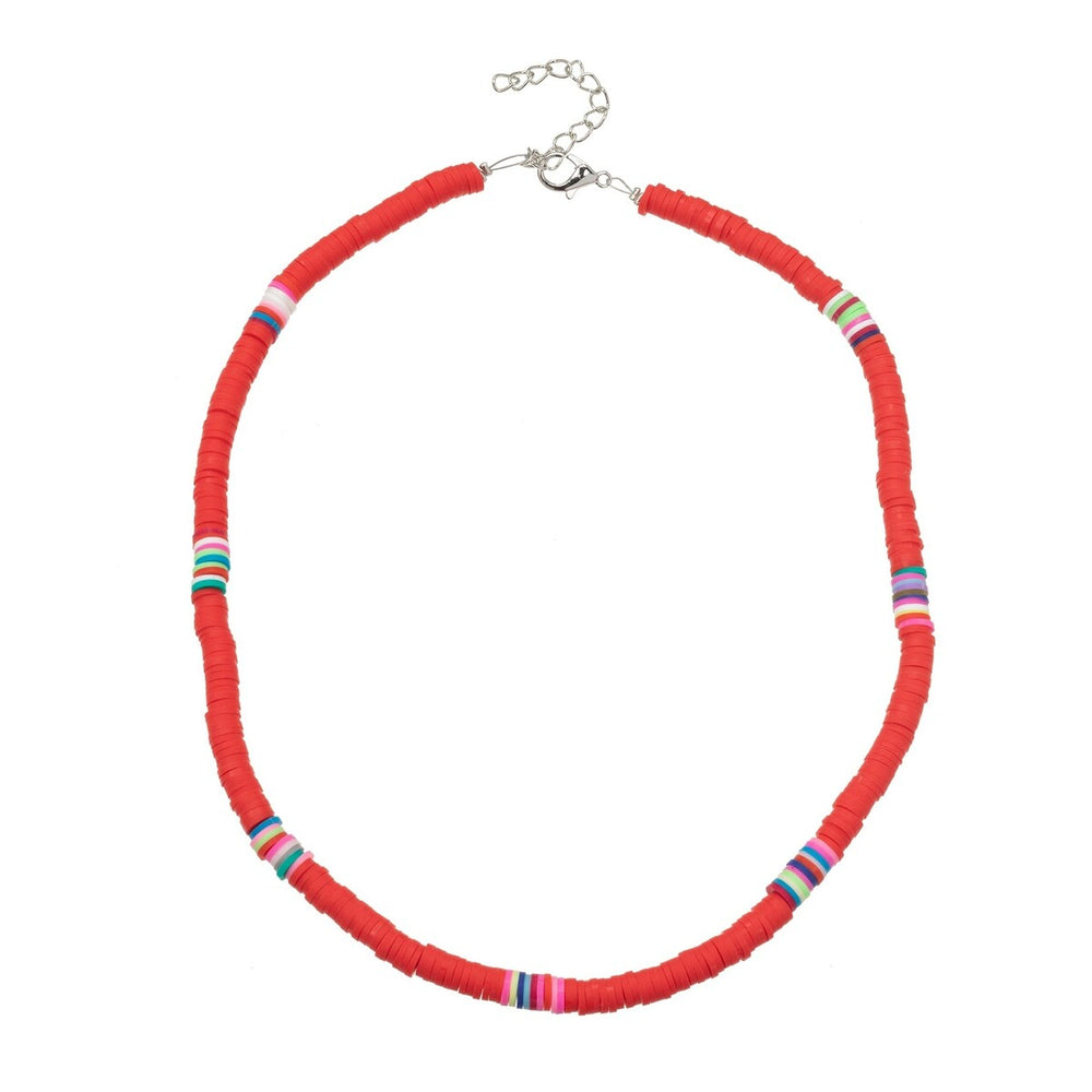 Red Multi Colored Beaded Necklace - White