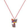 Red Multi Colored Mosaic Cat Pendant Necklace - White