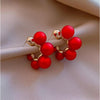 Red Pearl Cascade Stud Hoop Earrings