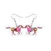 Red Pink Enamel Mosaic Horse Drop Earrings