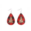 Red Plaid & Glittering Christmas Tree Teardrop Drop Earrings