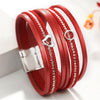 Red Silvertone Heart Faux Leather Bracelet