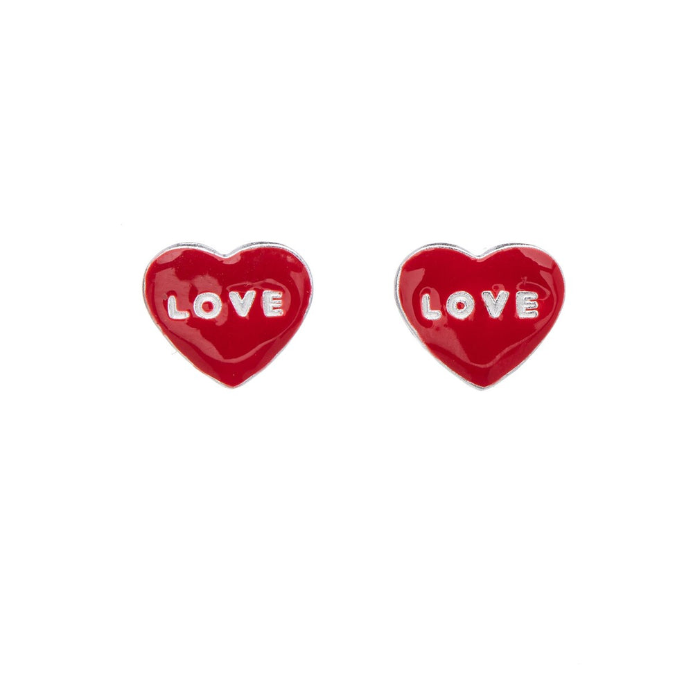 Red Sterling Silver Love Heart Stud Earrings