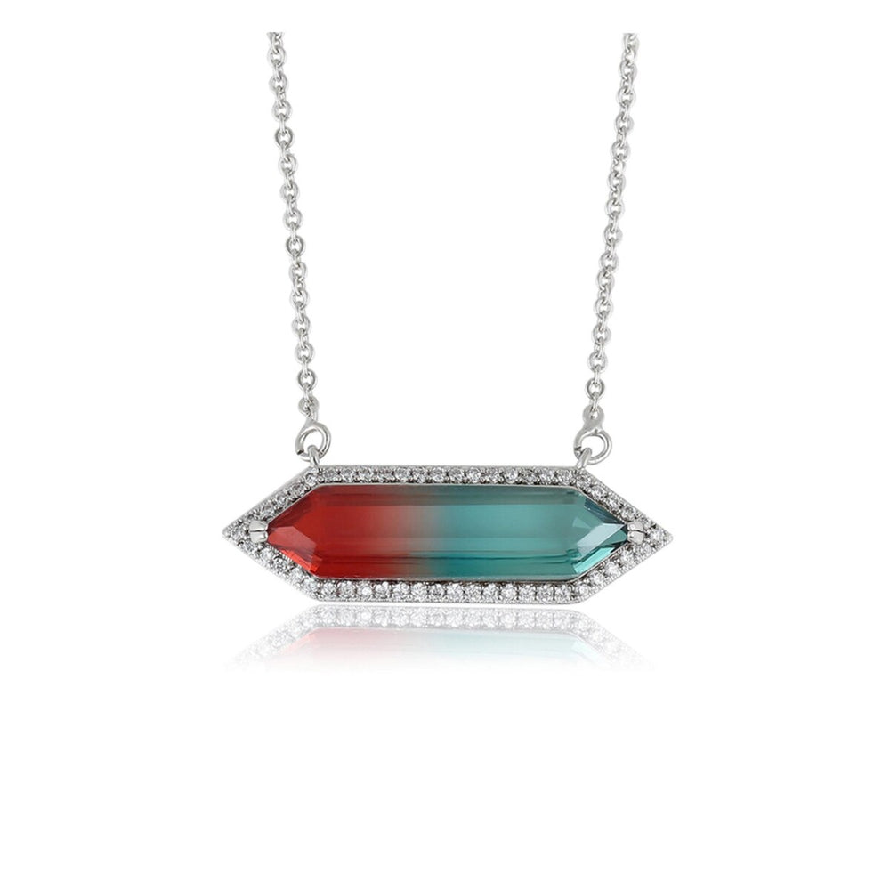 Red Teal Gradient Crystal Necklace - White