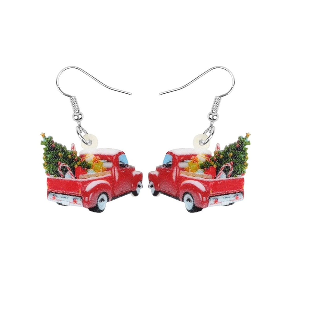 Red Truck With Christmas Tree Drop Earrings