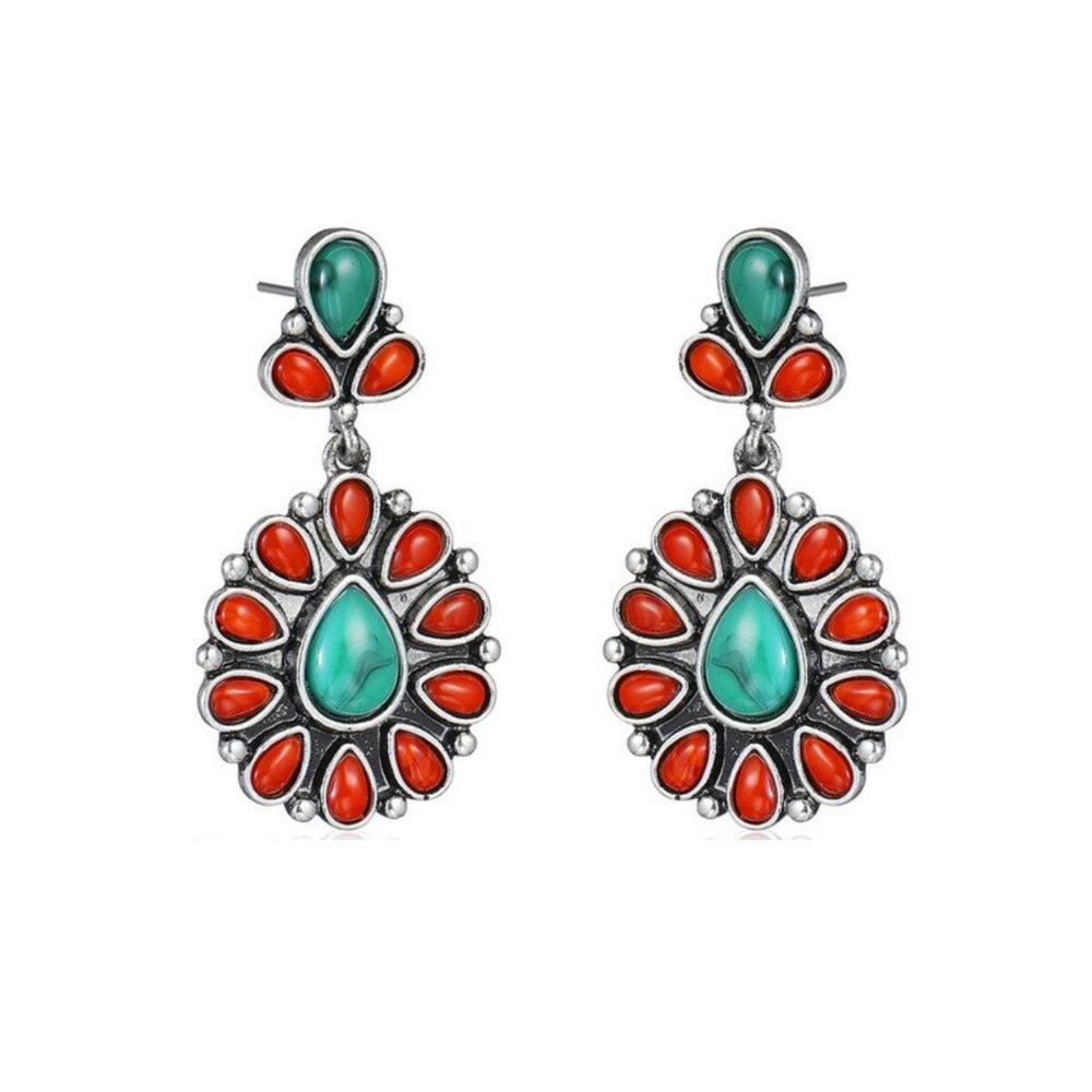 Red Turquoise Teardrop Boho Earrings