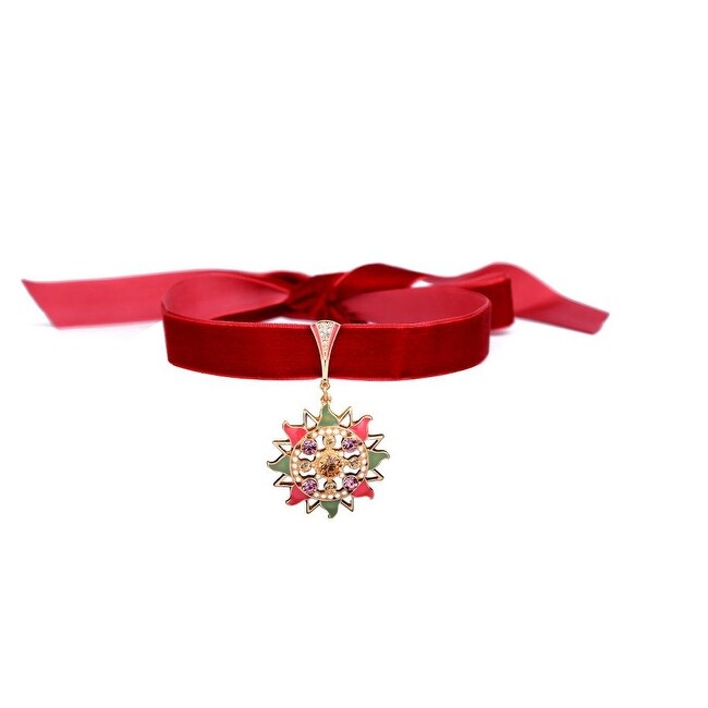 Red Velvet Choker Multi Colored Sun Necklace - White