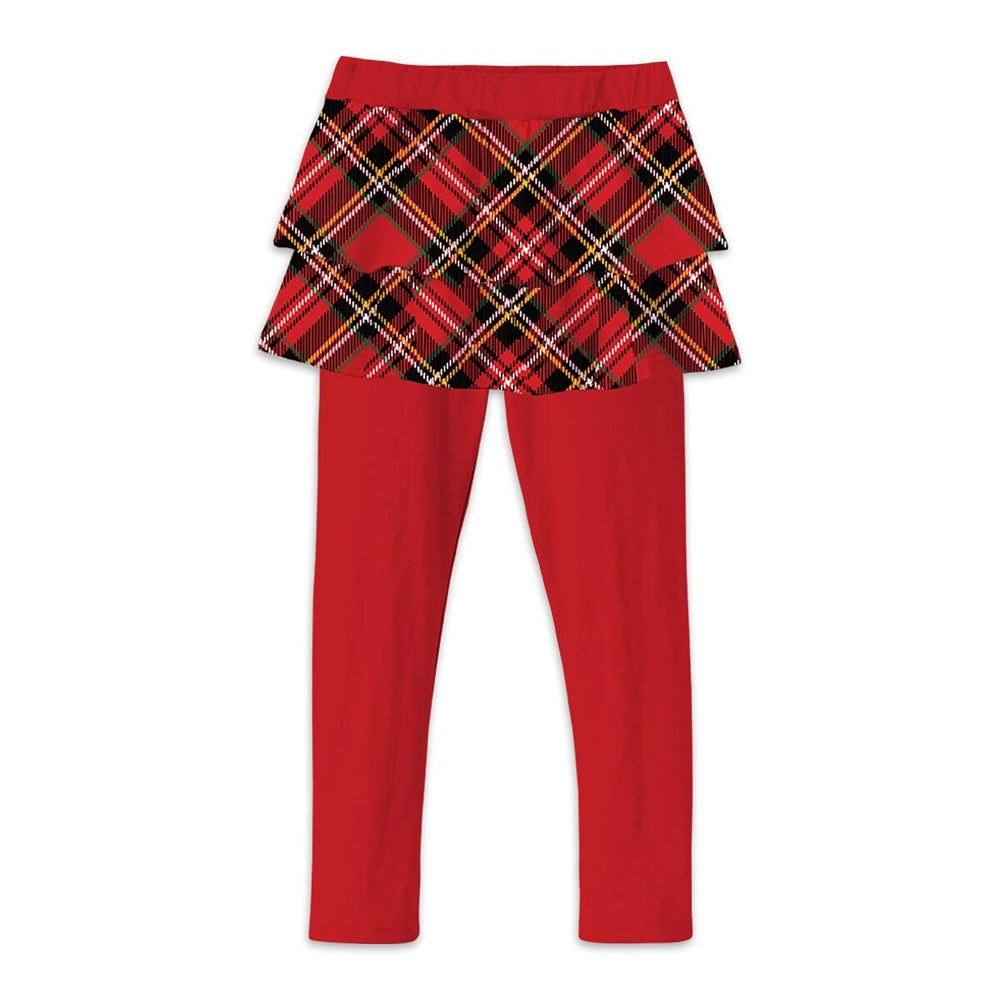 Red & Black Plaid Print Double-Ruffle Skirted Leggings