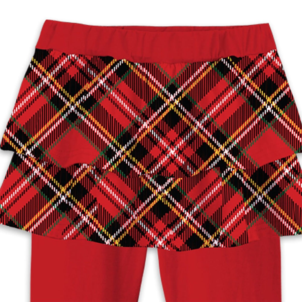 Red & Black Plaid Print Double-Ruffle Skirted Leggings