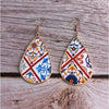 Red & Blue Arabesque Patterned Teardrop Earrings