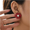 Red & Clear Crystal Flower Statement Stud Earrings