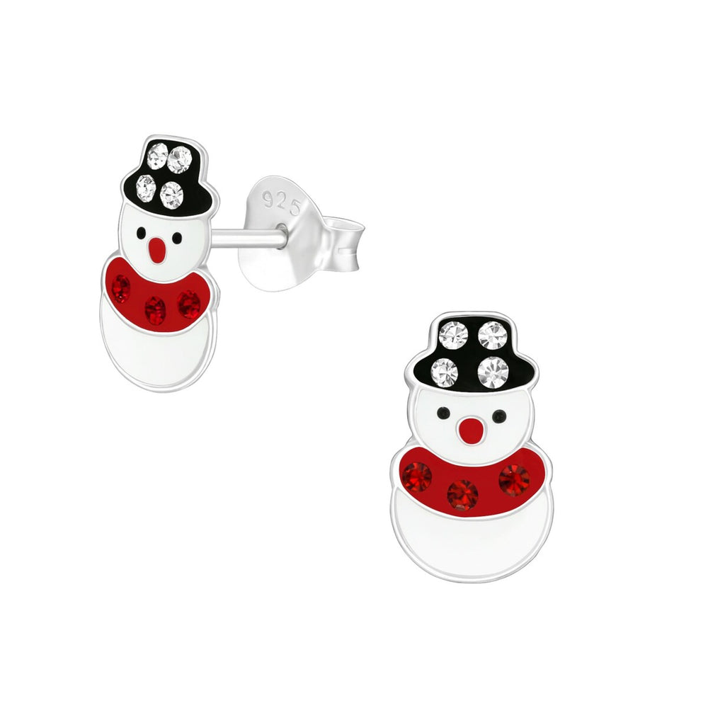 Red & Cubic Zirconia Dainty Snowman Stud Earrings