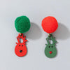 Red & Green Asymmetrical Pom Pom Reindeer Drop Earrings