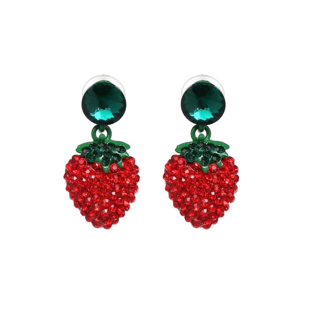 Red & Green Crystal Strawberry Earrings