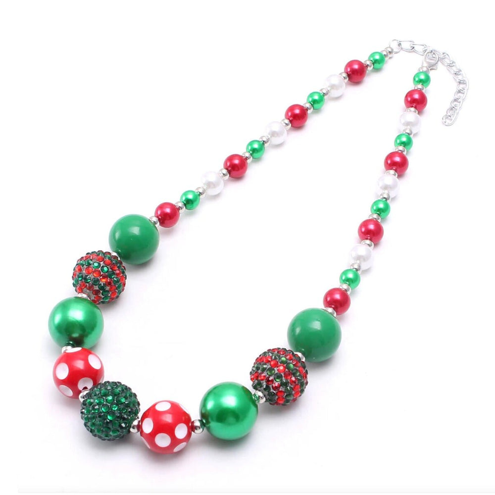 Red & Green Patterned Beaded Necklace - White