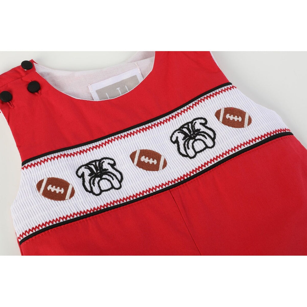 Red and Black Bulldog and Football Smocked Overalls