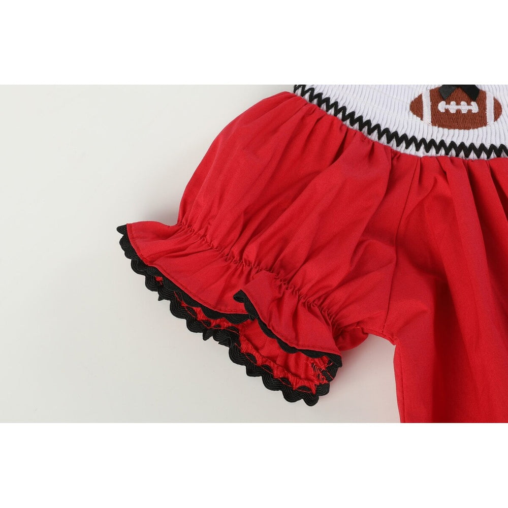 Red and Black Football Smocked Bishop Dress