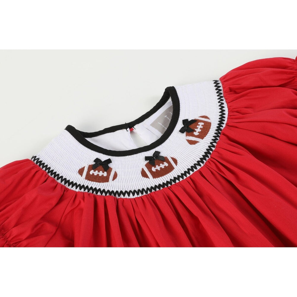 Red and Black Football Smocked Bishop Dress