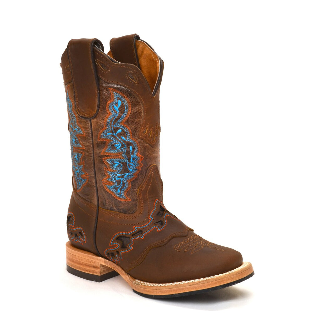 RedHawk Boot Co. Kids Wide Square Toe Cowboy Boots in Brown