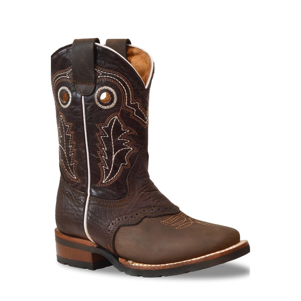 RedHawk Boot Co. Kids Wide Square Toe Cowboy Boots in Bull Mocha