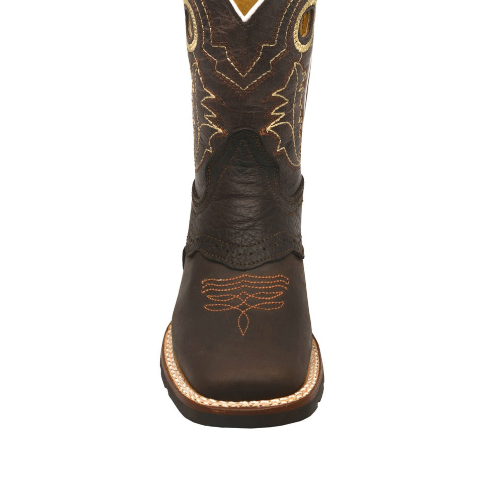 RedHawk Boot Co. Kids Wide Square Toe Cowboy Boots in Bull Mocha