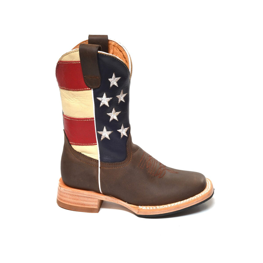 RedHawk Boot Co. Kids Wide Square Toe Cowboy Boots in Stars and Stripes