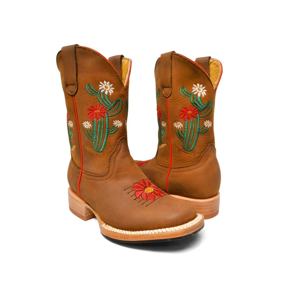 RedHawk Boot Co. Kids Wide Square Toe Cowgirl Boots in Cactus