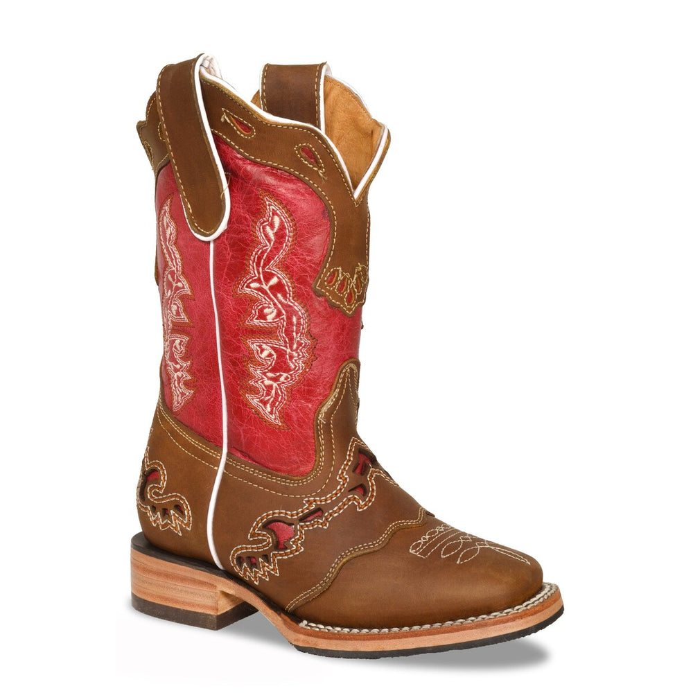 RedHawk Boot Co. Kids Wide Square Toe Cowgirl Boots in Fuchsia/Brown