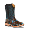 RedHawk Boot Co. Kids Wide Square Toe Cowgirl Boots in Turquoise/Black