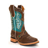 RedHawk Boot Co. Kids Wide Square Toe Cowgirl Boots in Turquoise/Brown