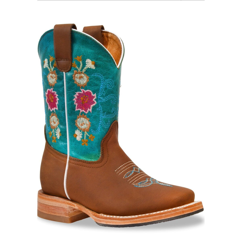 RedHawk Boot Co. Kids Wide Square Toe Cowgirl Boots in Turquoise