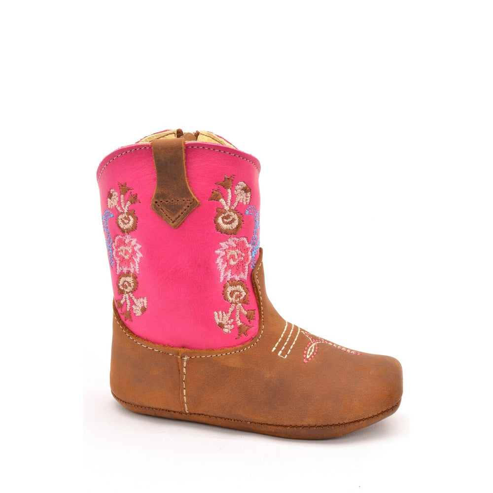 RedHawk Boot Co. Little Cowpokes Square Toe Booties in Fuchsia/Brown