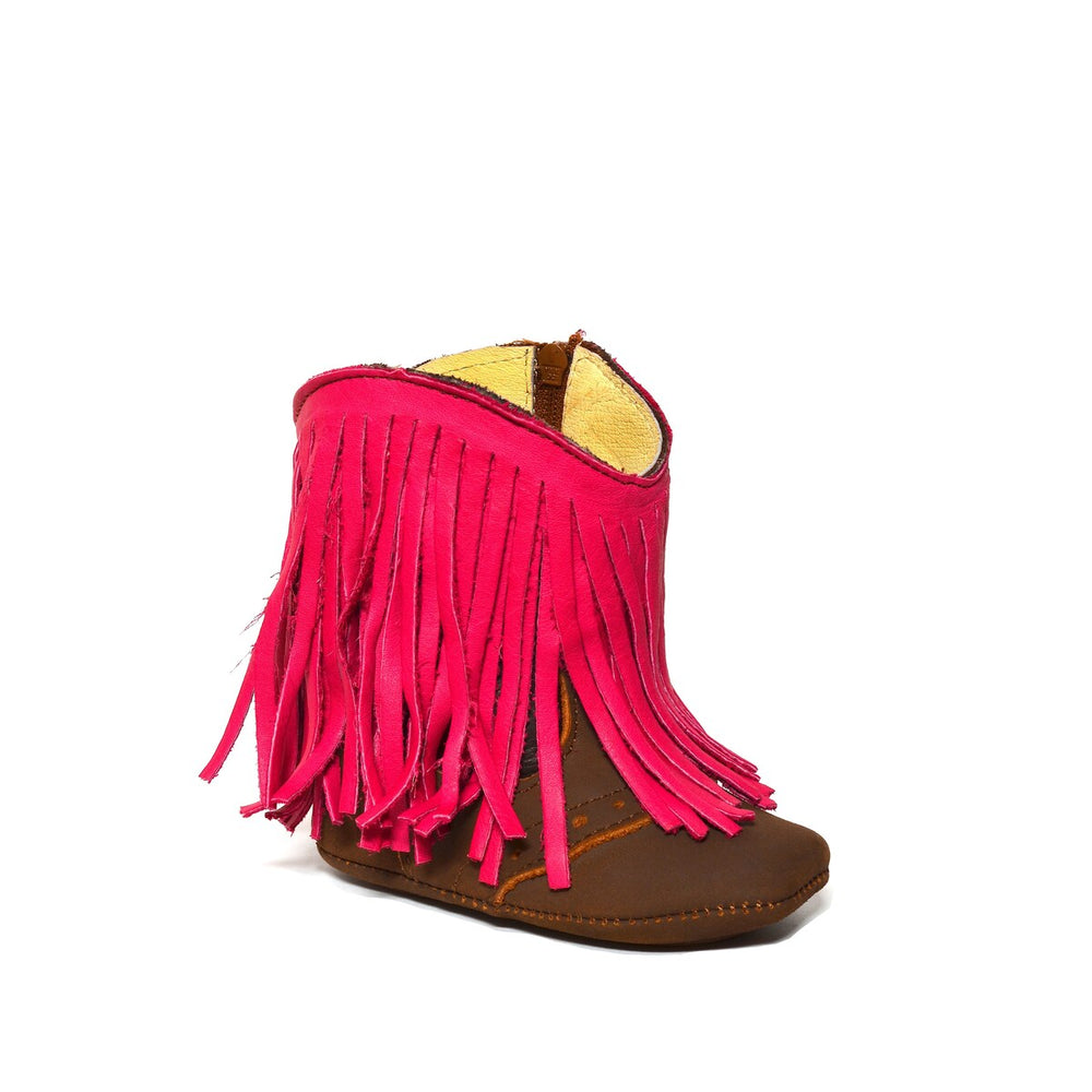 RedHawk Boot Co. Little Cowpokes Square Toe Booties in Fuchsia Fringe