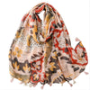 Red, Brown and Mustard Floral Scarf with Tassels