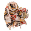 Red, Brown and Mustard Floral Scarf with Tassels