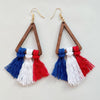 Red, White Blue Tasseled Drop Earrings